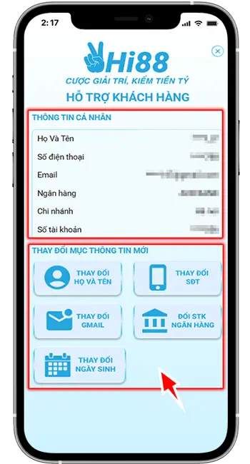 Bước 4: Các thông tin liên kết sẽ hiển thị gợi ý bên trên → Chọn mục thông tin cần thay đổi bên dưới